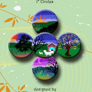 SPRING LANDSCAPES -  Digital Collage Sheet 1 inch round images for bottle caps, pendants, round bezels, etc. Instant Download #237.