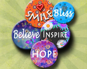 INSPIRE HOPE - 1", 1.5", 1.25", 30mm & 25mm round images pendants, bottle caps, round bezel trays. Instant Download #241.