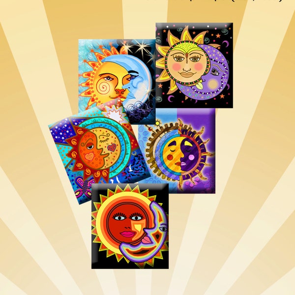 SUN AND MOON - Digital Collage Sheet .75 x .83 inch scrabble images for pendants, earrings, decoupage, magnets etc. Instant Download #220.