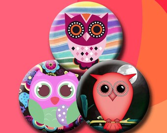 Sweet Owls Collage Sheet: 1" Round Images (Digital Download)