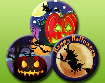 HALLOWEEN - Digital Collage Sheet 1 &1.5 inch round images for bottle caps, pendants, round bezels, journals, etc. Instant Download #224.