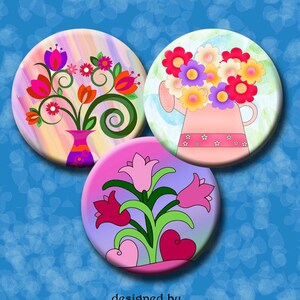 HÜBSCHE Blumen - 1.5, 1.25, 1 Zoll, 30mm & 25mm circles - Flaschenkapseln, Anhänger, Ohrringe, Decoupage etc.. Sofort-Download #195