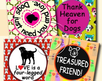 I LOVE DOGS -  Printable Digital Collage Sheet 12 X 4 inch squares for Coasters, Greeting Cards, Gift Tags.  Instant Download #234.