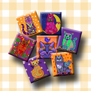 QUIRKY CATS - Digital Collage Sheet - Scrabble Tile Images (.75&quot;x .83 ») pour pendentifs, boucles d’oreilles, porte-clés, etc. Téléchargement instantané #285.