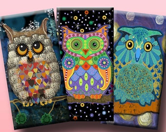 NIGHT OWLS -  Digital Collage Sheet - Domino Imsges (1" x 2") for pendants, magnets, decoupage, scrapbooking, etc. Instant Download #214.