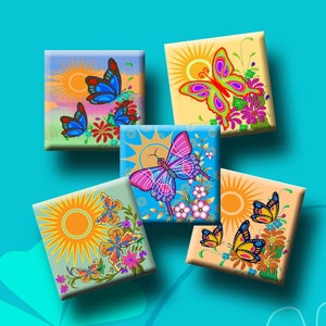 BUTTERFLIES AND FLOWERS - Digital Collage Sheet 1 inch square images for earrings, pendants, journalling etc. Instant Download #294.
