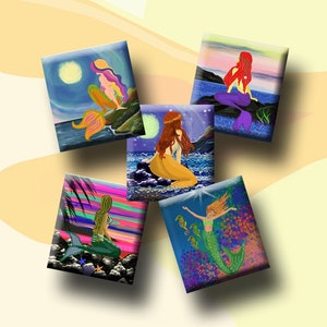 MERMAIDS -  Digital Collage Sheet Scrabble Tile images (.75" x .83") for pendants, earrings, charms, arts & crafts.  Instant Download #288.