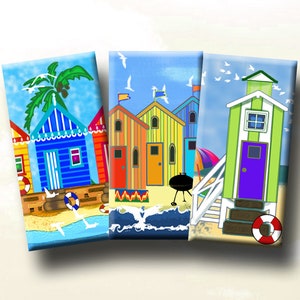 BEACH HUTS -  Digital Collage Sheet  Domino Images (1&quot; x 2&quot;) images for pendants, earrings, scrap-booking, decoupage. Instant Download #286.