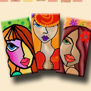 QUIRKY FACES - Digital Collage Sheet Domino Images (1&quot; x 2&quot;) for earrings, pendants, key fob charms, decoupage.  Instant Download #233.