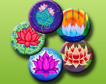 LOTUS FLOWER -  Digital Collage Sheet - 1 inch round images for bottle caps, pendants, round bezels, etc. Instant Download #268.