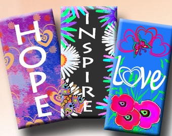 INSPIRE HOPE  -  Digital Collage Sheet 1x2 inch domino images for pendants, rectangle bezel settings, magnets.  Instant Download #241.