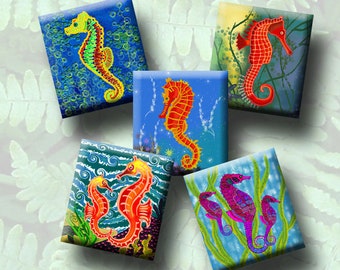 SEAHORSES -  Digital Collage Sheet Scrabble Tile images (.75" x .83") for pendants, earrings, bracelets.  Instant Download #266.