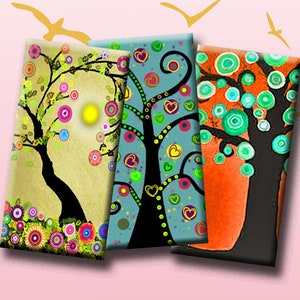 FUNKY TREES Digital Collage Sheet - Domino Images (1&quot; x 2&quot;) pendants, magnets, decoupage, scrap-booking. Instant Download #60.
