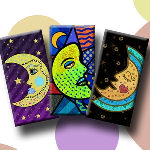 FUNKY MOONS - Digital Collage Sheet - 1&quot; x 2&quot; Domino images for pendants, earrings, decoupage, magnets etc. Instant Download #263.