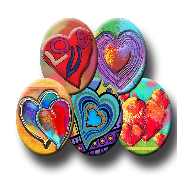 FUNKY HEARTS -  Digital Collage Sheet - 30mm x 40mm oval images for pendants, bracelets, key fobs, earrings. Instant Download #210.