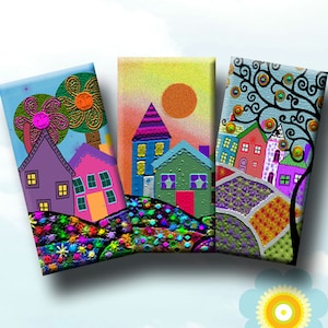 FUNKY HOUSES -  Digital Collage Sheet - Domino Images (1&quot; x 2&quot;) for pendants, magnets, decoupage, scrap-booking etc. Instant Download #215.