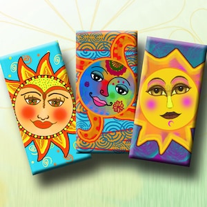 FUNKY SUNS - Digital Collage Sheet - 1&quot; x 2&quot; Domino images for pendants, earrings, decoupage, magnets etc. Instant Download #262.