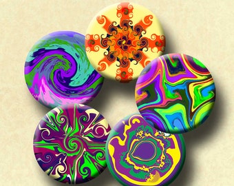 ABSTRACT DESIGNS  -  Digital Collage Sheet 1 inch round images for bottle caps, pendants, round bezels, etc. Instant Download #264.