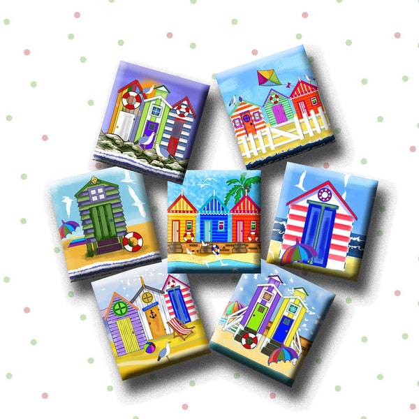 BEACH HUTS -  Digital Collage Sheet - Scrabble Tile images (.75" x .83") for pendants, earrings, bracelets, charms. Instant Download #286.