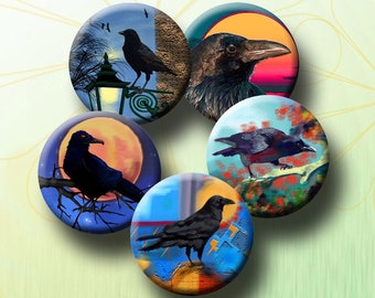 RAVENS -  Digital Collage Sheet 1 inch round images for bottle caps, pendants, round bezels, etc. Instant Download #278.