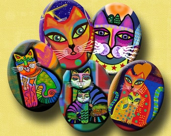 FUNKY ALLEY CATS -  Digital Collage Sheet 30mm x 40mm ovals for pendants, earrings, magnets, decoupage. Instant Download #255.