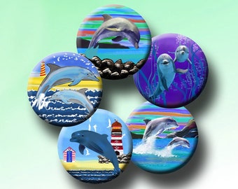 DOLPHINS -  Digital Collage Sheet 1" round images for bottle caps, pendants, round bezels, etc. Instant Download #290.