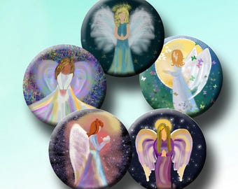 ANGELS -  Digital Collage Sheet 1 inch round images for bottle caps, pendants, round bezels, etc. Instant Download #252.