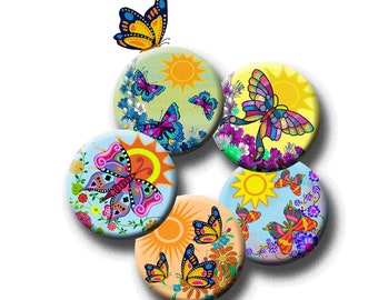 BUTTERFLIES AND FLOWERS - Digital Collage Sheet 1 inch round images for bottle caps, pendants, round bezels, etc. Instant Download #294.