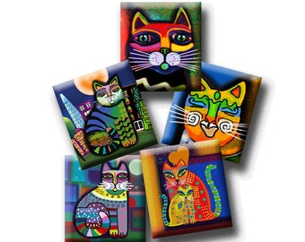 FUNKY ALLEY CATS - Digital Collage Sheet .75 x .83 inch Scrabble Tile Images. pendants, magnets, earrings. Instant Download #255.