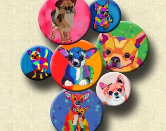 CHIHUAHUAS -  Digital Collage Sheet 1"and 1.5" circles for bottle caps, pendants, round bezels, arts & crafts. Instant Download #279.