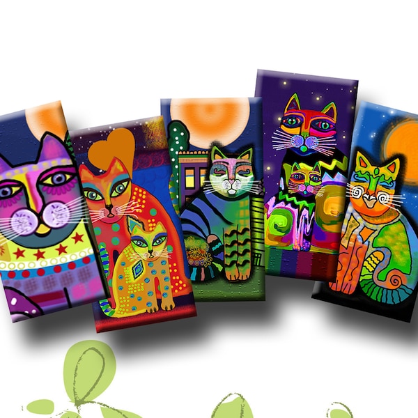 FUNKY ALLEY CATS  -  Digital Collage Sheet 1x2 inch domino images for pendants, rectangle bezel settings, magnets.  Instant Download #255.