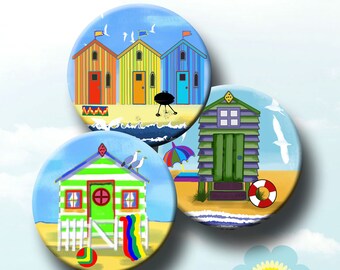 BEACH HUTS -  Digital Collage Sheet 2 inch round images for cake-toppers, pendants, round bezels. Instant Download #286.