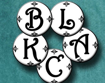 BLACK ALPHABET - Digital Collage Sheet - 1 inch round images for pendants, round bezel trays, bracelets etc. Instant Download #276.