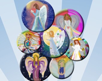 ANGELS -  Digital Collage Sheet - 5 Sizes 1", 1.25", 1.5", 25mm, 30mm Circles for pendants, earrings, bracelets, etc. Instant Download #252.
