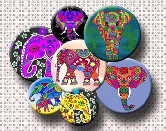 ELEPHANTS - Digital Collage Sheet  Combo of 1 inch & 1.5 inch round images for bottle caps, pendants, round bezels. Instant Download #269.