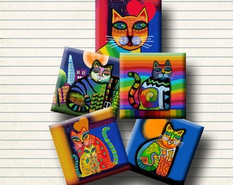 FUNKY ALLEY CATS-Digital Collage Sheet 1 inch square images for pendants, magnets, decoupage, scrap-booking. Instant Download #255.