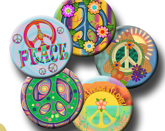 FUNKY PEACE SIGNS -  Digital Collage Sheet - 1.837 inch circles for 1.5 inch button and badge images.  Instant Download #254.