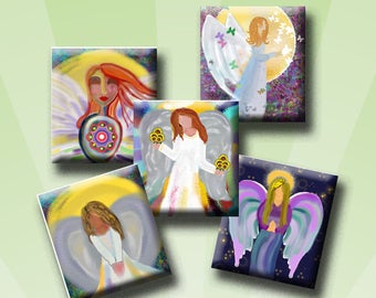 ANGELS -Digital Collage Sheet- Scrabble Tile Images (.75" x .83") for earrings pendants, bracelets, charms. Instant Download #252.