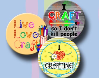 I LOVE CRAFTING -  2.5 inch round images for Pocket Mirrors, Magnets, Paper Weights. Instant Download #253.