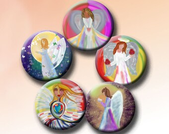 ANGELS -  Digital Collage Sheet 25mm round images for earrings, pendants, round bezels, etc. Instant Download #252.