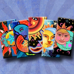 SUN AND MOON - Digital Collage Sheet - 1&quot; x 2&quot; Domino images for pendants, earrings, decoupage, magnets etc. Instant Download #220.