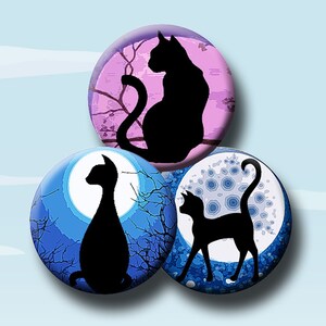 MOON CATS   Digital Collage Sheet  - 1 inch round images for pendants, earrings, magnets, decoupage.  Instant Download #186.