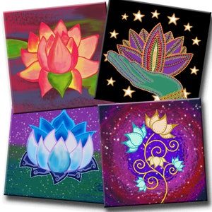 LOTUS FLOWER - Foglio collage digitale stampabile (12) quadrati da 4 pollici per sottobicchieri, biglietti d'auguri, tag regalo.  Download istantaneo #268.