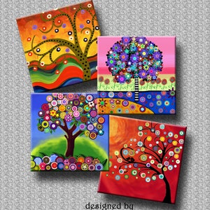 FUNKY TREES - Printable Digital Collage Sheet 30 X 3 Inch Squares For ...