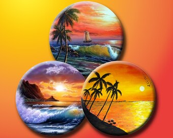 SUNSET BEACHES - Digital Collage Sheet 1 inch round images for bottle caps, pendants, round bezels, etc. Instant Download #103.