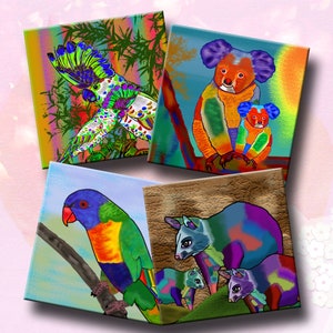 AUSTRALIAN WILDLIFE 2 - Digital Collage Sheet imágenes cuadradas de 4 pulgadas para posavasos. tarjetas de felicitación, reserva de chatarra. Descarga instantánea #271..