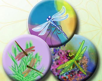 DRAGONFLIES -  Digital Collage Sheet 1 inch round images for bottle caps, pendants, round bezels, magnets etc. Instant Download #247.