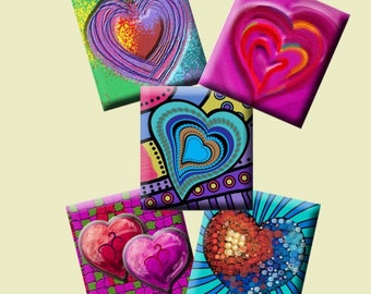 FUNKY HEARTS - Digital Collage Sheet .75 x .83 inch Scrabble Tile Images. Pendants, magnets, earrings, scrap-booking. Instant Download #210.