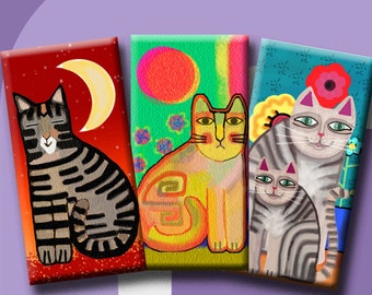 FUNKY CATS - デジタル コラージュ シート 1 x 2 インチ ドミノ画像 (ペンダント、長方形ベゼル設定、マグネット用)。即時ダウンロード #213。