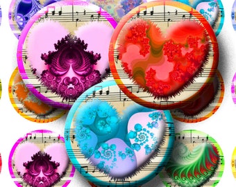 Fractal Hearts Collage Sheet: 1-inch Round Images (Digital Download)